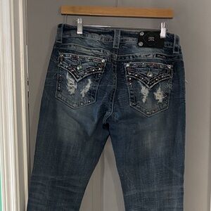 Miss Me Dark Blue Boot Cut Jeans with Embellished Back Pockets